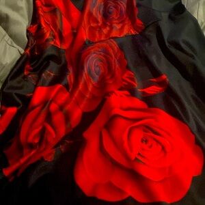 Long Red and black rose casual dress